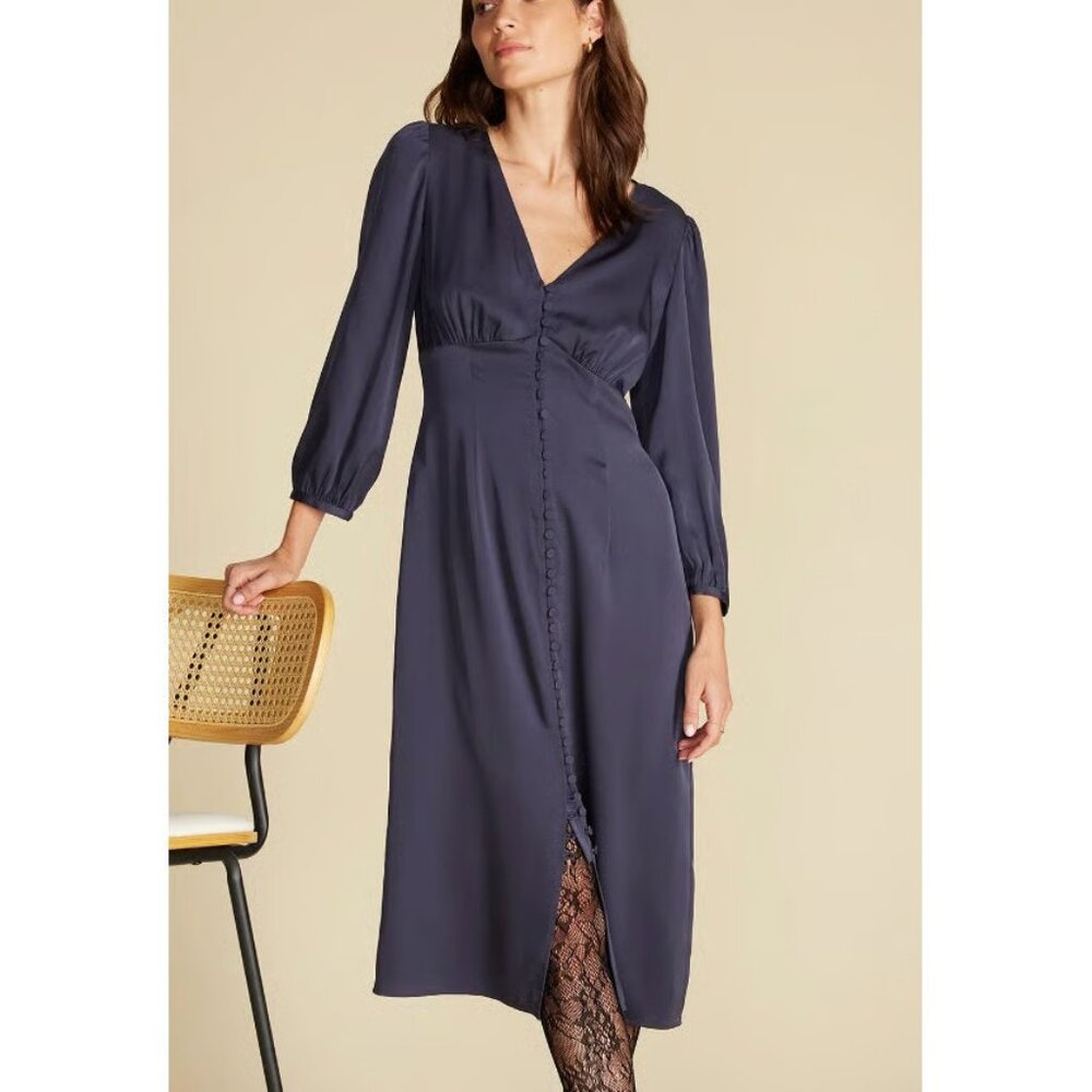 Amour Vert Aurelie Stretch Silk Bustier Dress - Night Sky Blue NWT XL